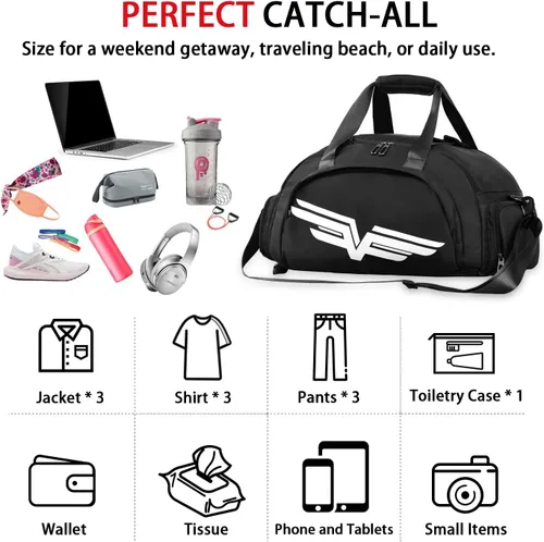 Miniatura 6 de FIORETTO 30L Sports Gym Duffle Bag with Wet Pocket & Shoe Compartment, Water Repellent Weekender Hospital Overnight Bag for Women, Sports Holdall