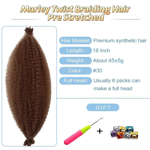 Miniatura 2 de Marley Twist - Cabello trenzado marrón Spring Twist de 18 pulgadas, cabello Marley para rastas suaves de imitación mariposa, cabello trenzado rizado