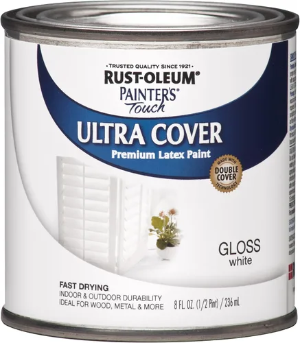 Miniatura 60 de Rust-Oleum Brush On Paint 224430T Painter's Touch - Pintura de látex, cuarto de galón, imprimación blanca plana acrílica, 32 onzas líquidas