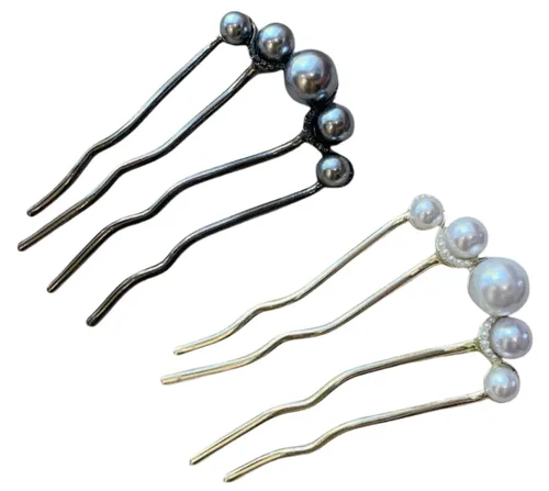 2 horquillas doradas y negras con forma de U, elegante peine vintage de perlas francesas, estilo vintage para novias, fiestas, uso diario, vacaciones