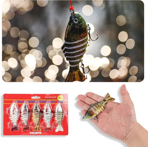 Miniatura 5 de 5 piezas de señuelos de pesca realistas – Cebo multiarticulado para lubina, trucha, crappie, lucioperca, lucio, acción realista con ojos de pez 3D