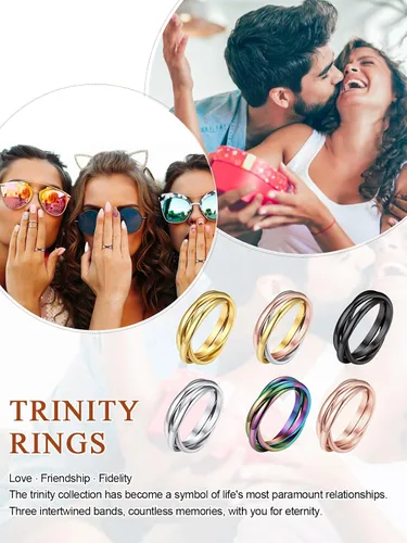 Miniatura 8 de FOCALOOK Anillo de ansiedad entrelazado chapado en 14 quilates para la ansiedad para mujeres y hombres, acero inoxidable, tricolor, arco iris, oro
