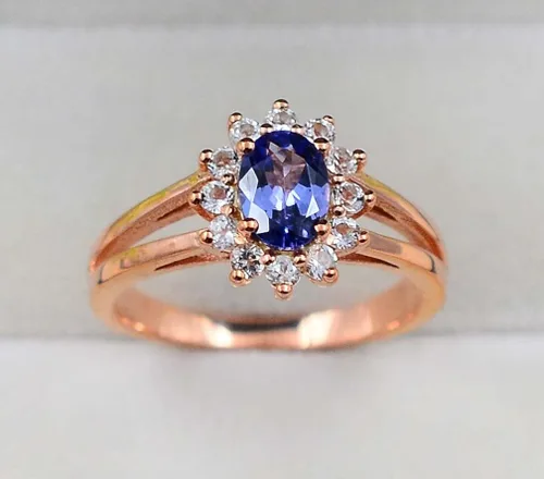 Miniatura 4 de Piedra preciosa ovalada de tanzanita azul natural 925 de plata maciza de 0.78 x 0.39 pulgadas, piedra natal de diciembre, anillo unisex precioso