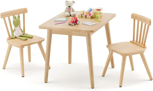 Curipeer - Juego de mesa y 2 sillas Windsor para niños, juego de mesa y silla para niños y bebés de caucho con patas antideslizantes/diseño de