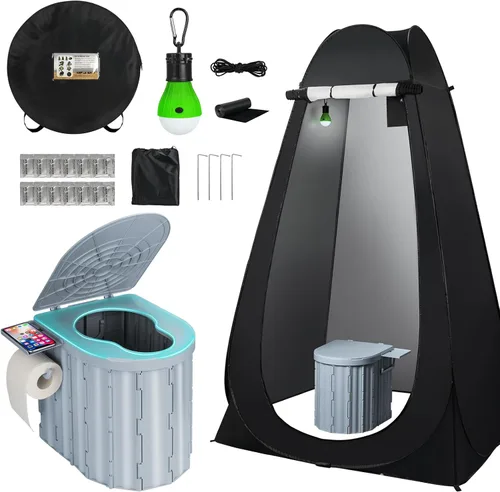 Miniatura 8 de Portable Camping Toilet with Pop-Up Privacy Tent, 12-inch Toilet Seat, Outdoor Portable Folding Toilet Potty for Adults Load Capacity of 400 Lbs