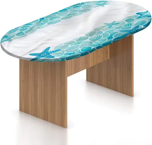 Miniatura 13 de XISUNYA Mantel ovalado ajustable para mesa de patio, poliéster elástico en el océano, mantel ajustable con estampado de tranquilidad para temporada