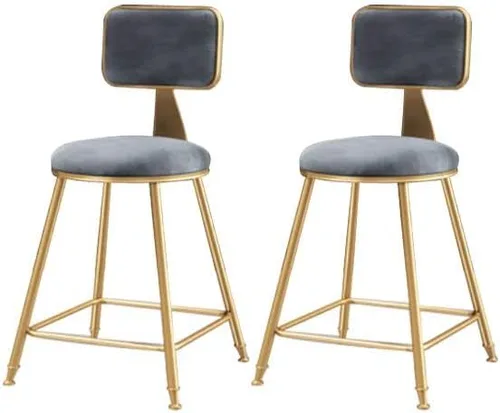 Miniatura 46 de Taburete moderno para mostrador, taburete sin brazos, taburete de hierro con cojín y pedal, 1 taburete corto (18 pulgadas de alto) azul