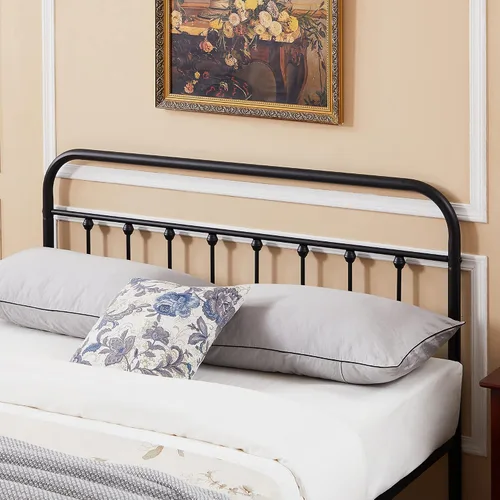 Miniatura 8 de VECELO Base de cama, plataforma de metal tamaño Queen con cabecero y estribo, base de colchón de soporte de listones de acero de alta calidad,