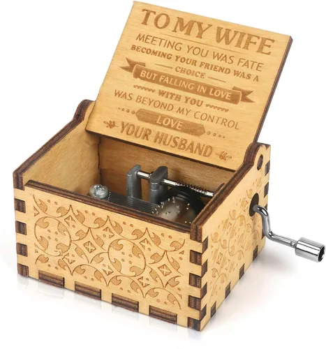 Miniatura 11 de Caja de música de manivela grabada, caja de música