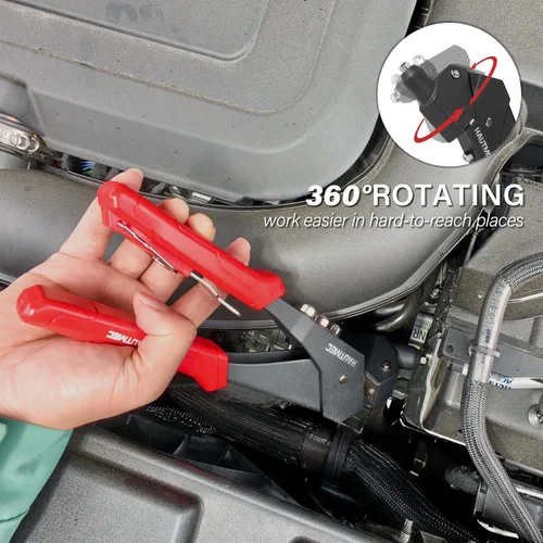Miniatura 2 de Kit de pistola de remache pop HAUTMEC con cabeza giratoria de 360° para espacios estrechos, 120 remaches ciegos, herramienta de remache manual