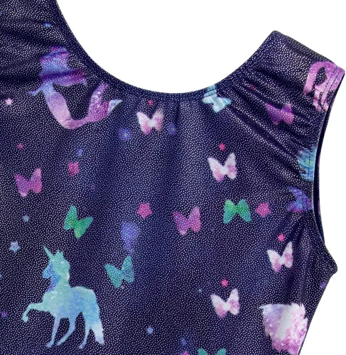 Miniatura 131 de HOZIY - Leotardos de gimnasia con pantalones cortos brillantes para niñas pequeñas; estampados de unicornio, aurora, arco iris, sirena, dinosaurio
