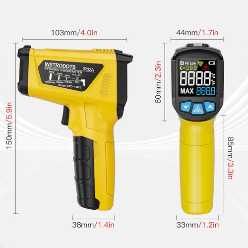 Miniatura 9 de Pistola Termómetro Infrarrojo - INSTRODOTS Termómetro Láser Digital con Emisividad Ajustable y Valor Máximo, Termómetro de Superficie sin Contacto