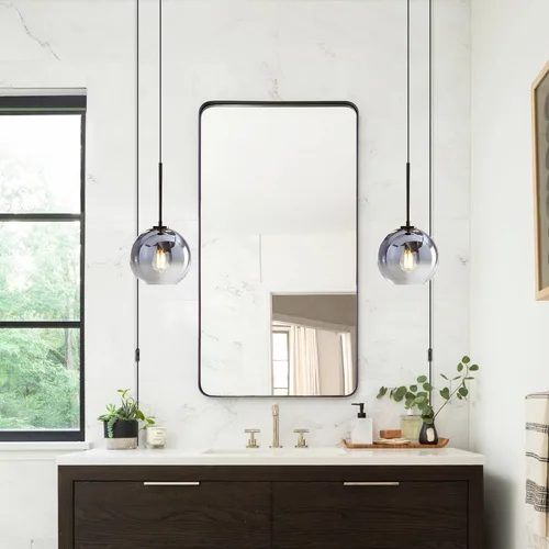 Miniatura 7 de KCO Iluminación enchufable Lámpara colgante de globo de cristal, luces colgantes para isla de cocina, color negro y plateado, lámpara colgante