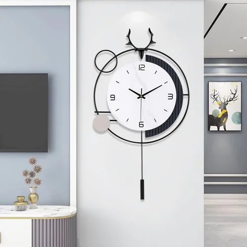Miniatura 13 de Reloj de pared decorativo con péndulo, silencioso, de calidad de cuarzo, operado con batería, reloj de pared grande para sala de estar, cocina