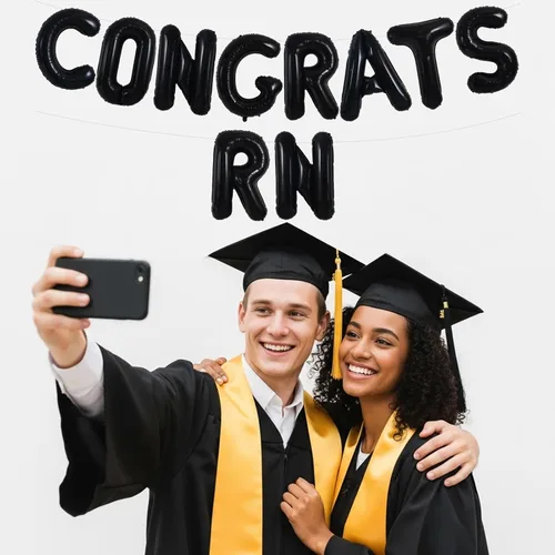 Miniatura 3 de TONIFUL Decoraciones de graduación de enfermeras 2026, globos negros de felicitaciones RN 2026 de 16 pulgadas RN 2026, pancarta de clase de 2026