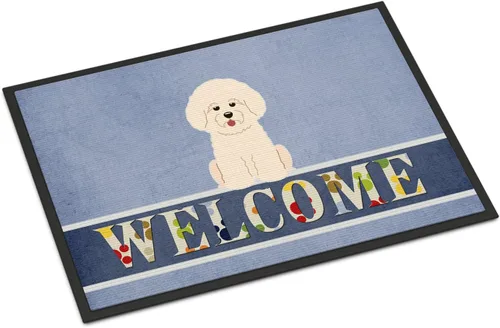 Caroline's Treasures BB5656MAT Bichon Frise - Felpudo de bienvenida de 18 x 27 pulgadas, para interiores y exteriores, para entrada, antideslizante,