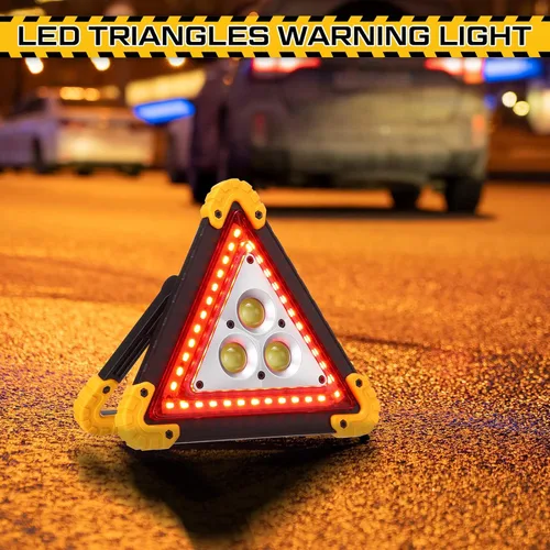 Miniatura 5 de Huquary Triángulo LED de advertencia de emergencia, recargable portátil intermitente LED triangular de advertencia con 4 modos, luz de peligro