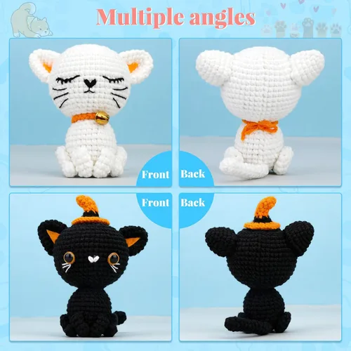 Miniatura 5 de Pnytty Kit de ganchillo para principiantes, kit de animales de ganchillo, kit de 2 piezas de ganchillo para principiantes de gatos, kit de tejer