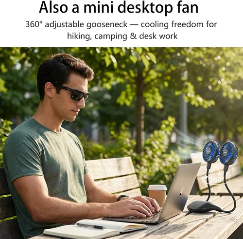 Miniatura 7 de HandFan Ventilador de cuello portátil de 10000 mAh recargable, 48 horas de larga duración, ventiladores de collar manos libres, ventilador