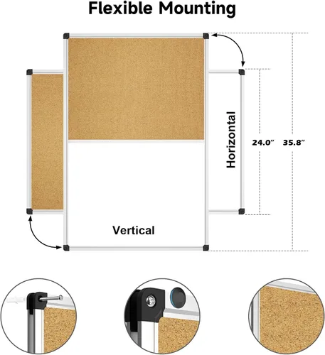 Miniatura 4 de XBoard Pizarra magnética 36 x 24 - Pizarra blanca combinada de borrado en seco Tablero de corcho 36 x 24
