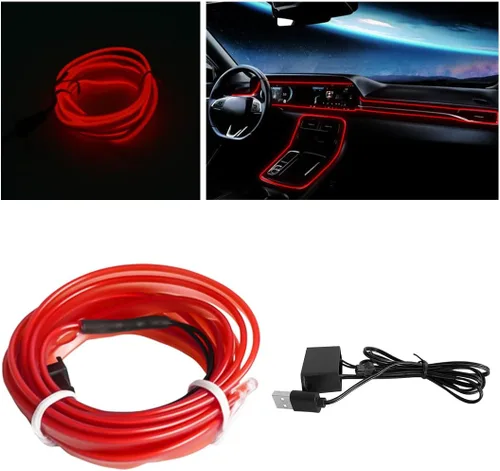 Miniatura 22 de Tira de luces LED de cable EL, tira de luz de neón automática USB de 10 pies/3M con borde de costura, kits de iluminación ambiental