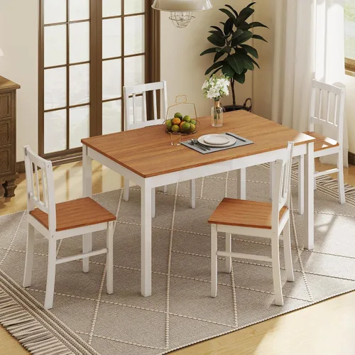 Miniatura 3 de Juego de mesa de comedor de 5 piezas para 4, juego de mesa de cocina rectangular de madera maciza con 4 sillas, juego de comedor de madera que