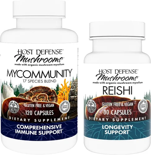 Host Defense MyCommunity Capsules, 120 unidades y cápsulas Reishi, 30 unidades – Apoya la salud inmune con 17 especies de mezcla de hongos – Apoya