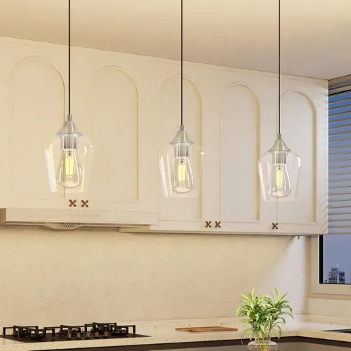 Miniatura 8 de VONLUCE Luces colgantes para isla de cocina, iluminación colgante de níquel cepillado para isla de cocina con cable colgante para dormitorio