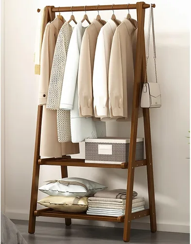 Miniatura 9 de Perchero de madera de bambú, con estantes de almacenamiento, estante para colgar ropa, para entrada, sala de estar, dormitorio