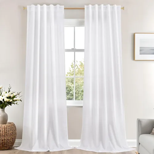 Miniatura 79 de Cortinas de lino azul claro de 90 pulgadas de largo para sala de estar, dormitorio de niñas, guardería, decoración acogedora de verano, bolsillo