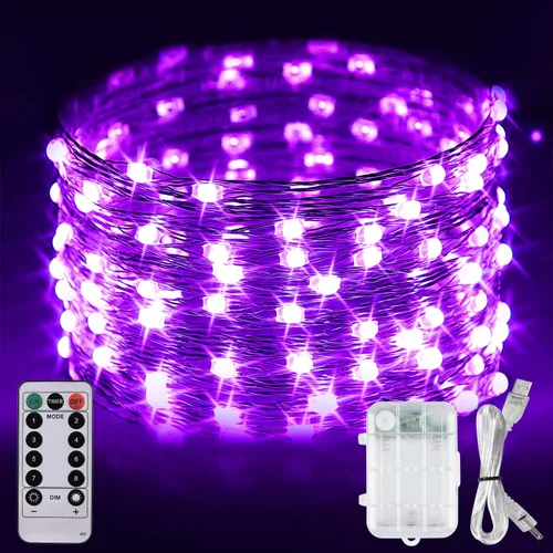 OMIKA Luces LED negras UV a pilas, 16.5 pies, 50 unidades, 2835 luces LED UV, 8 modos, luz negra flexible, tira de luces con control remoto para