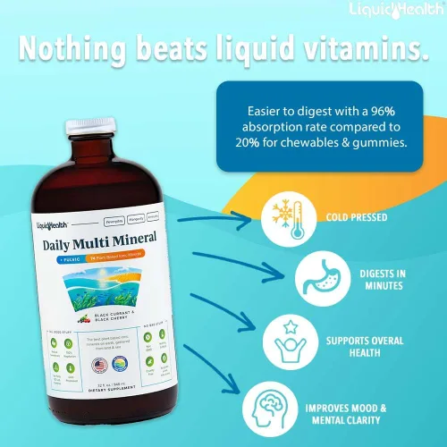 Miniatura 2 de LIQUIDHEALTH Suplemento líquido multimineral diario con ácido fúlvico, acuamina iónica a base de plantas, minerales oceánicos – apoyo inmunológico