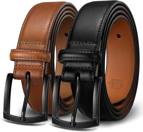 Zitahli Cinturón para hombre, paquete de 2 unidades, diseño de cinturón de cuero para trabajo, negocios y pantalones de golf casuales, accesorios