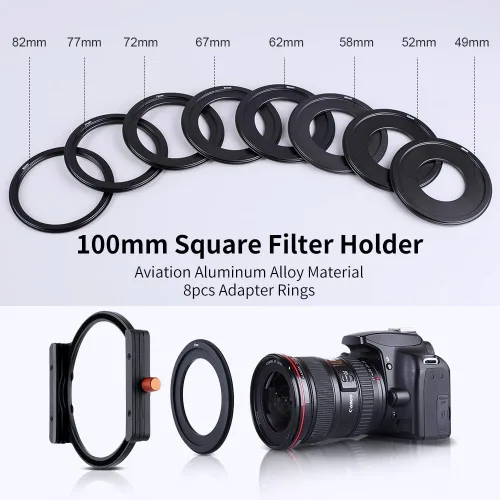Miniatura 5 de Kit de soporte de filtro cuadrado ND64 (6 topes) de 3.937 x 3.937 in con 8 anillos adaptadores