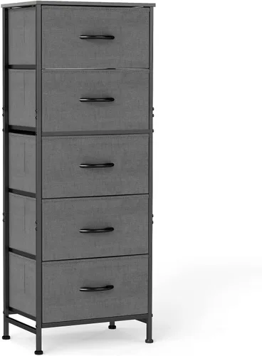 Miniatura 24 de Sweetcrispy Cómoda alta de tela para dormitorio, cómoda delgada de 6 cajones, torre de almacenamiento estrecha con parte superior de madera y marco
