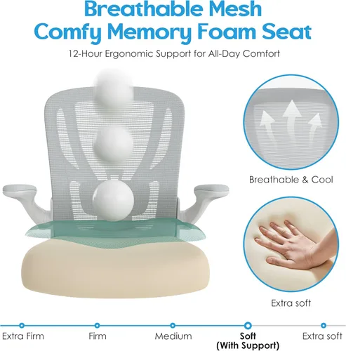 Miniatura 7 de Silla de oficina ergonómica de escritorio, silla de malla para computadora, silla de trabajo transpirable con ruedas, soporte lumbar ajustable