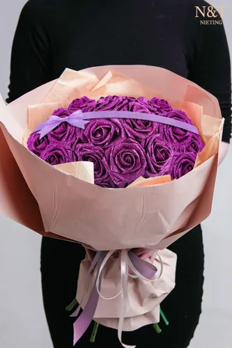 Miniatura 182 de N&T NIETING Flores artificiales, rosas artificiales de color rosa intenso, 50 piezas de flores falsas con tallo para ramos de boda DIY, centros
