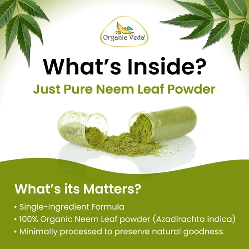 Miniatura 3 de Organic Veda Cápsulas de Neem, suplemento a base de hierbas sin OMG fabricado con hoja de neem orgánica pura para una piel sana y clara y el sistema