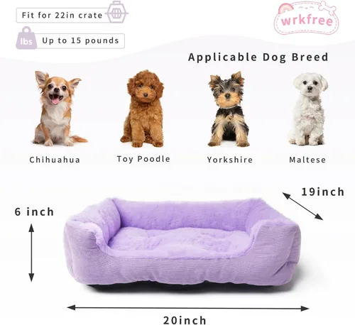 Miniatura 2 de Cama para perros pequeños, de 20 pulgadas, para perros pequeños, cama rectangular suave para cachorros con superficie de felpa, cama lavable