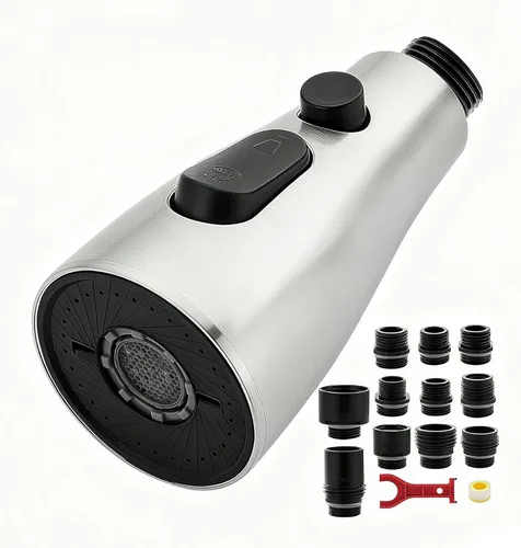Reemplazo de cabezal de grifo de cocina, cabezal rociador de grifo de 3 modos con 11 adaptadores, boquilla rociadora desplegable compatible con