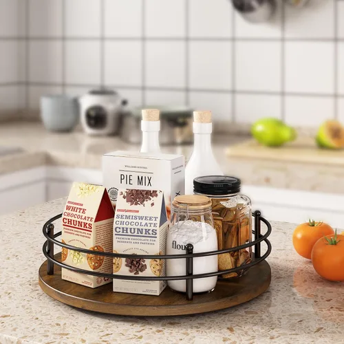 Miniatura 7 de Lazy Susan - Organizador giratorio de 12 pulgadas, organizador redondo de madera Lazy Susan y estante giratorio para especias para mesa de comedor