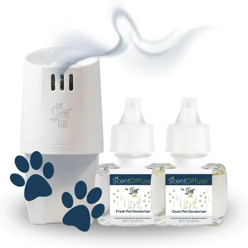 ScentDiffuse - Kit de iniciación desodorizante para olores de mascotas, 2 recambios + difusor
