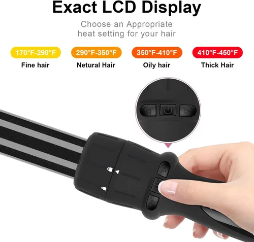 Miniatura 3 de Diamante Turmalina cerámica PARWIN Pro Black 7-en-1 Rolo Hierro, visualización LCD Guante protector de calor y bolsa de viaje, 7 barriles Negro