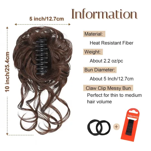 Miniatura 2 de Extensiones de cabello con clip de pinza para el cabello de moño, accesorios para el cabello para mujer, extensiones de cabello rizado