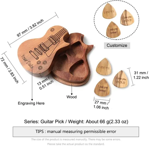 Miniatura 5 de Gemszoo Púas de guitarra personalizadas para cualquier mensaje, paquete de 3 en caja de madera para guitarra, regalo musical para guitarra (estilo 1)