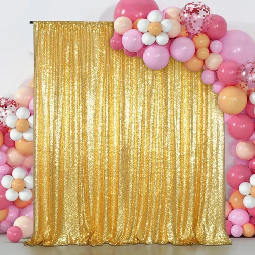 Miniatura 32 de Juya Delight 2 cortinas de lentejuelas doradas de 2 x 8 pies, telón de fondo de fotos con purpurina para fiestas, cumpleaños, bodas, decoración