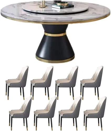 Miniatura 5 de LITFAD Glam Marble Furniture - Mesa de comedor y sillas de altura estándar para 4 mesas de comedor giratorias para restaurante casero, juego de 5