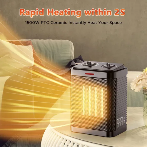 Miniatura 2 de Calentador de espacio para uso en interiores, calentador eléctrico portátil de cerámica de 1500 W, calentador de espacio pequeño con termostato