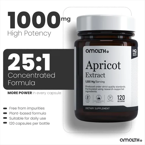 Miniatura 3 de AMALTH Cápsulas de suplemento de extracto de albaricoque (25:1), 120 cápsulas de 500 mg por cápsula, porciones de 1000 mg (paquete de 1)