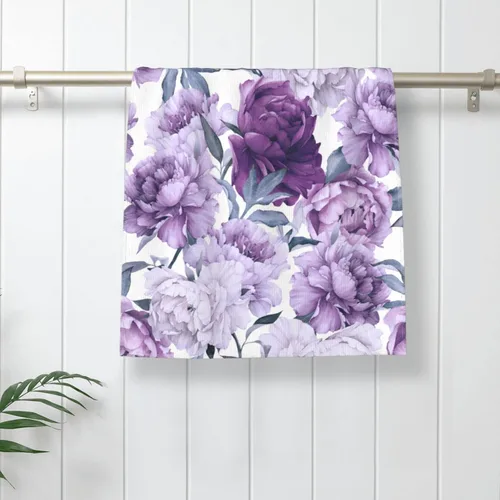 Miniatura 6 de VARUN Toallas largas de mano con flores moradas con hojas verdes, toalla ultra suave, sin costuras, patrón floral, pintura artística, toallas